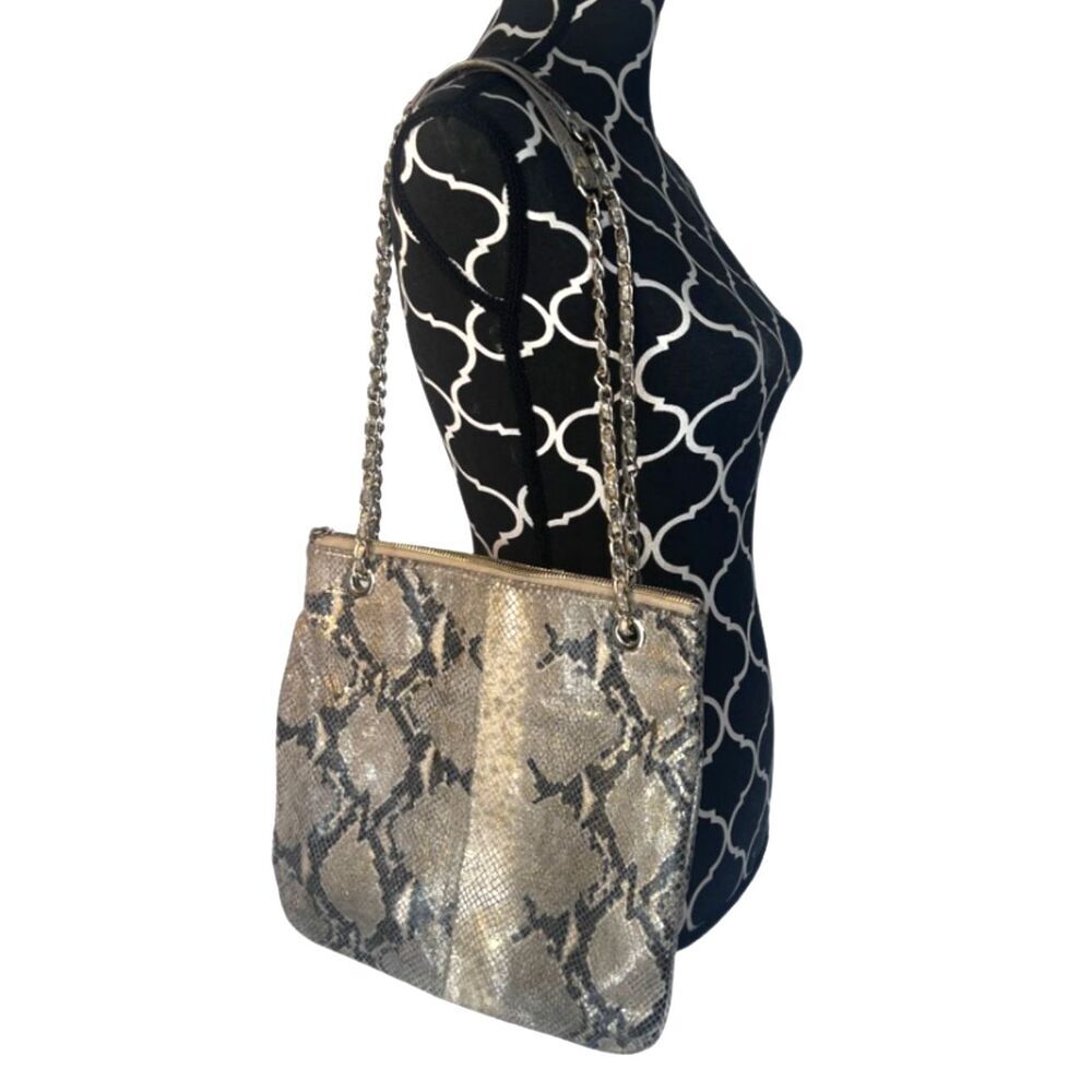 DKNY Snakeskin Leather Shoulder Bag Purse Faux Metallic Crossbody Fierce Sassy